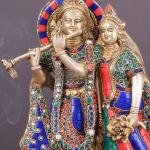 Brass Superfine Radha Krishna Together Idol 12.5" | Exquisite Stonework | 6 kg High-Quality Craftsmanship | Captivating Centerpiece | Divine Love Sculpture